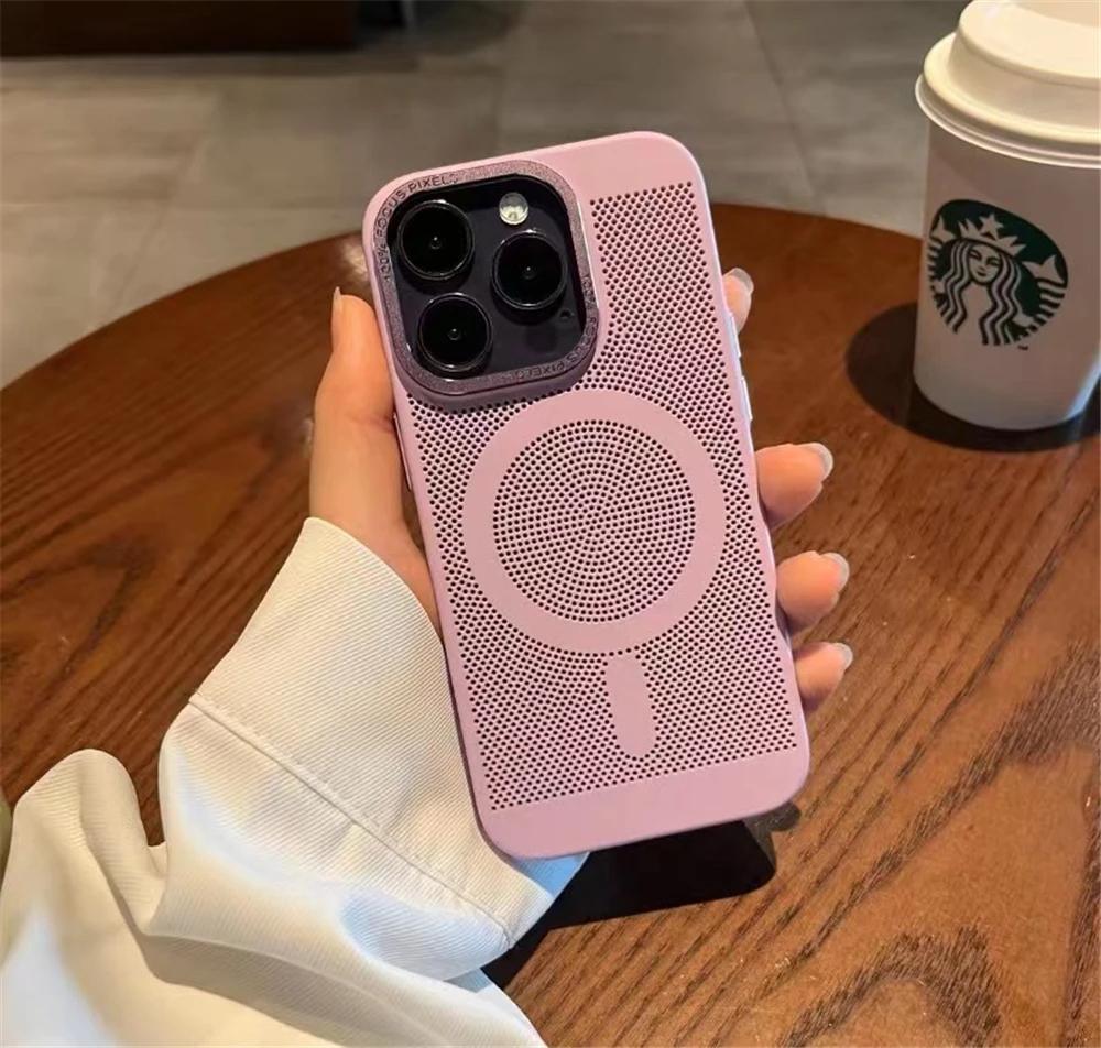 Ultra tenký magnetický kryt s mřížkou pro odvod tepla pro iPhone 15 13 12 14 11 Pro Max Matný tvrdý ocelový Magsafing Nárazuvzdorný kryt