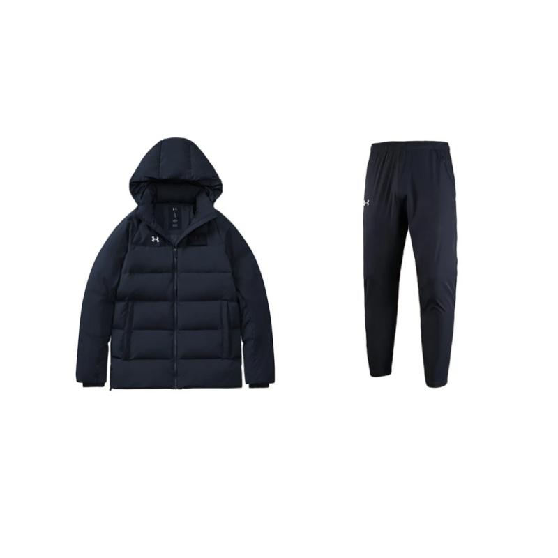 

Under Armour Solid Color Hooded Long Sleeve Jacket With Logo Print And Long Pants Casual Sports Suit Unisex suit Black 21600801-001+22500706-001 XXL