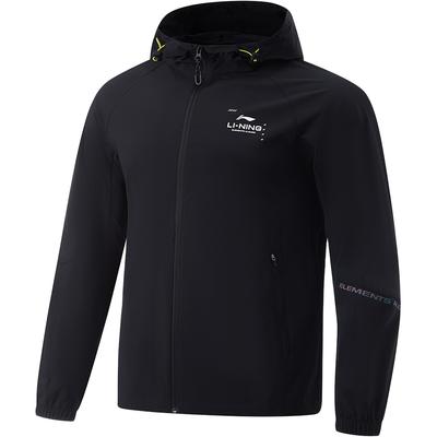 Fitness Series Solid Color Long Sleeve Water-Resistant Windbreaker Men Outerwear Black AFDU157-1