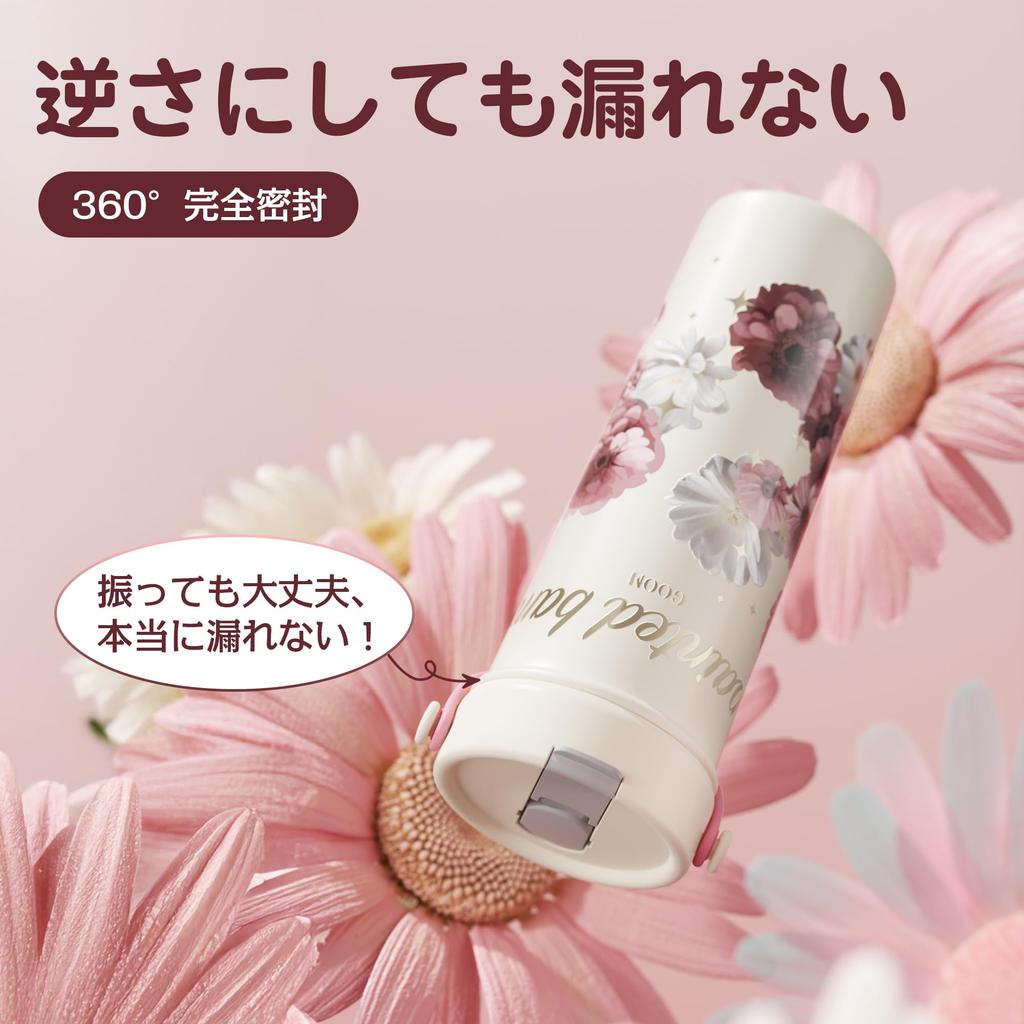 GOOM 600ml Insulated Water Bottle with 316 Stainless Vacuum Strap Tea Strainer Handwritten Stylish for Outdoors and Sports Lid, Steel, Straw,