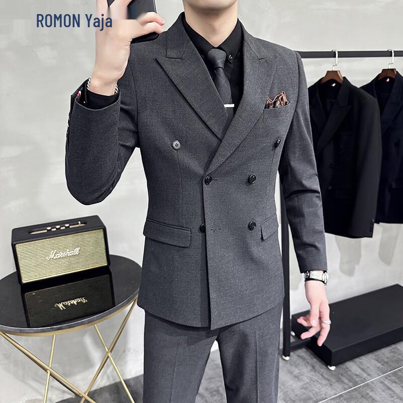 ROMON Men s Double-Breasted 3-Piece Suit Set L