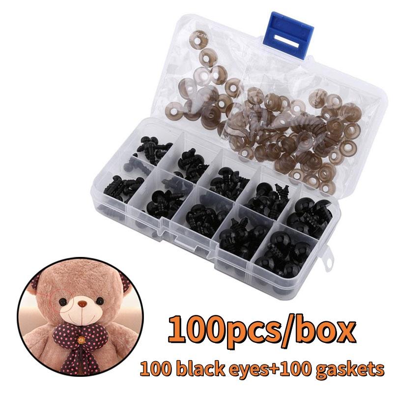 200pcs/box Black Cute Doll Eyes Set with Washers Eyes Noses For Doll Making Stuffed Animals Felt Needle Accessories