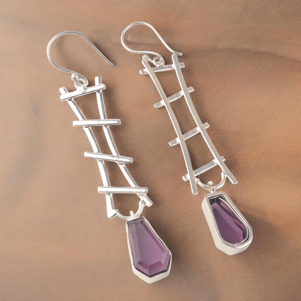 Amethyst Gemstone 925 Sterling Silver Jewelry Handmade Earrings 3.33" For Women EE-133-6