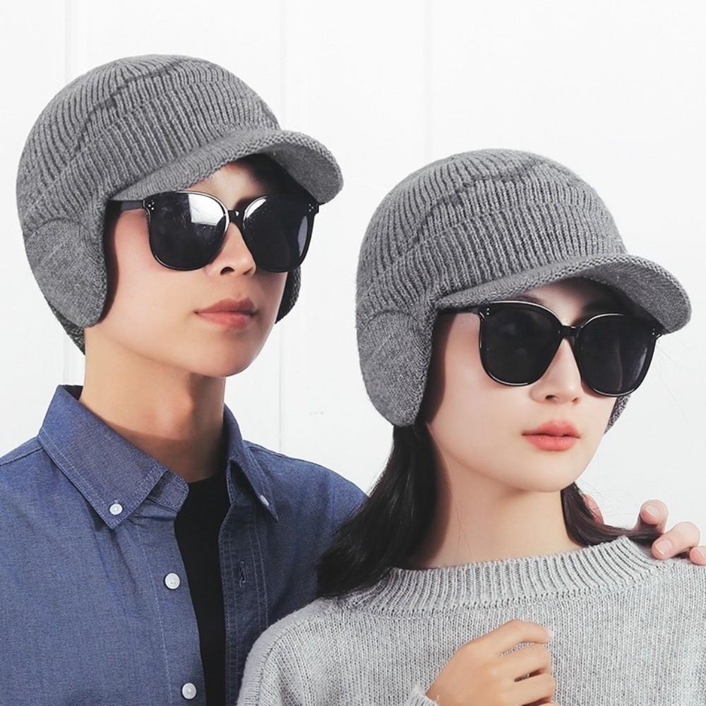 2Pcs Set Plush Knitted Hat Neck Gaiter Thicken Winter Autumn Hat with Earflap Couple