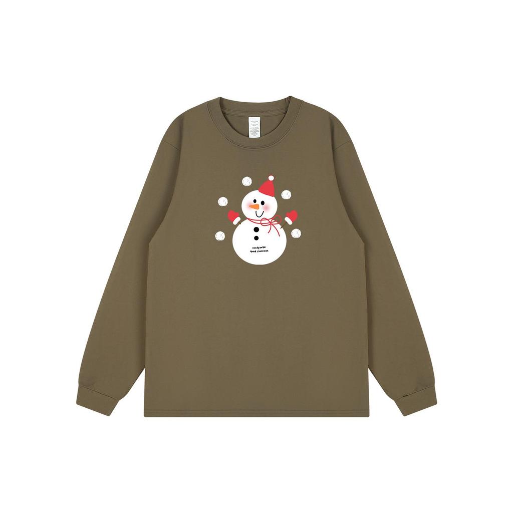 2024 Trendy Autumn/Winter Cartoon Print Cotton Cuffed Long Sleeve Couple T-Shirt
