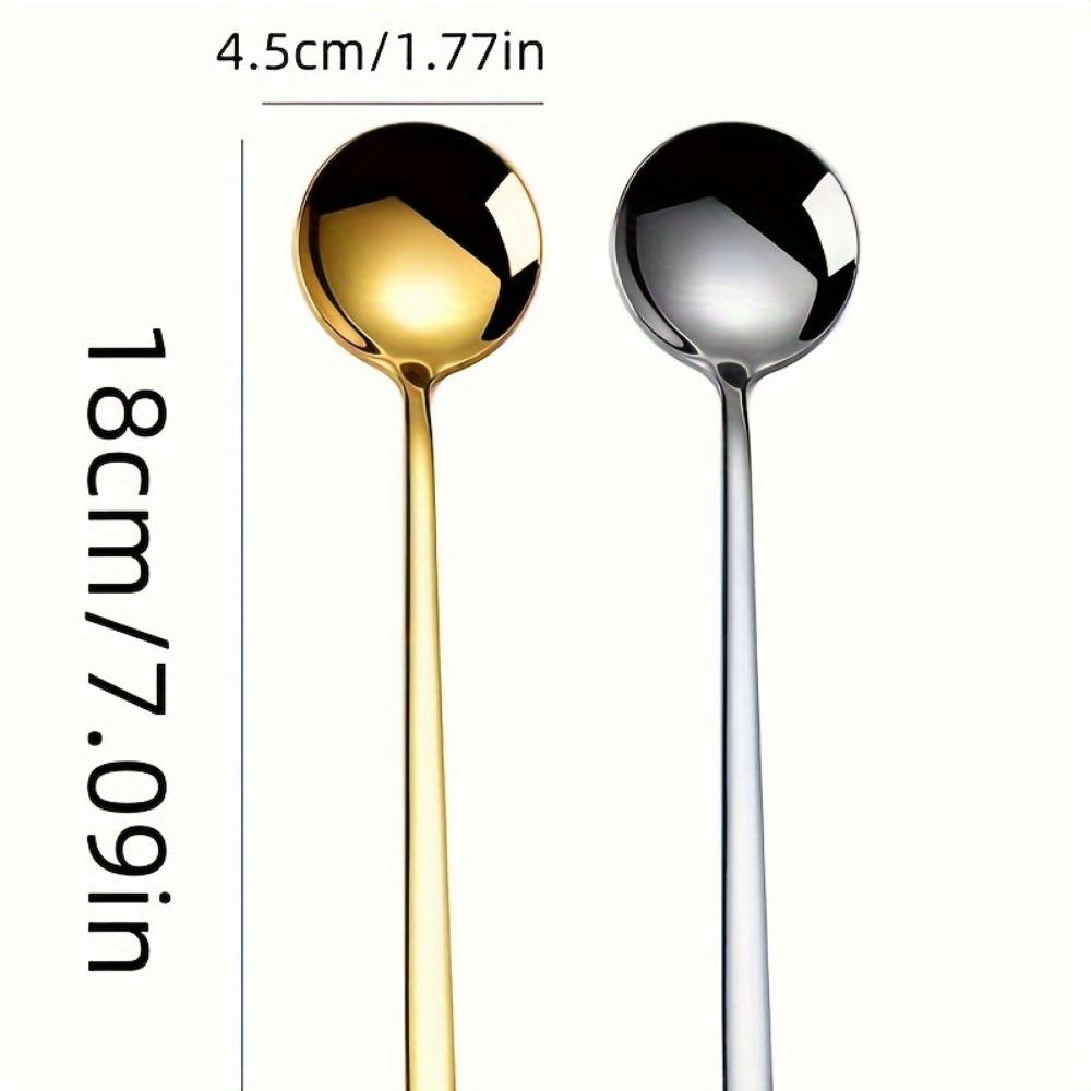 Stainless Steel Spoon, Household Rice Spoon, Coffee Spoon, High-Value Long-Handled Round Spoon, Korean Dessert Spoon, Jingle Spoon