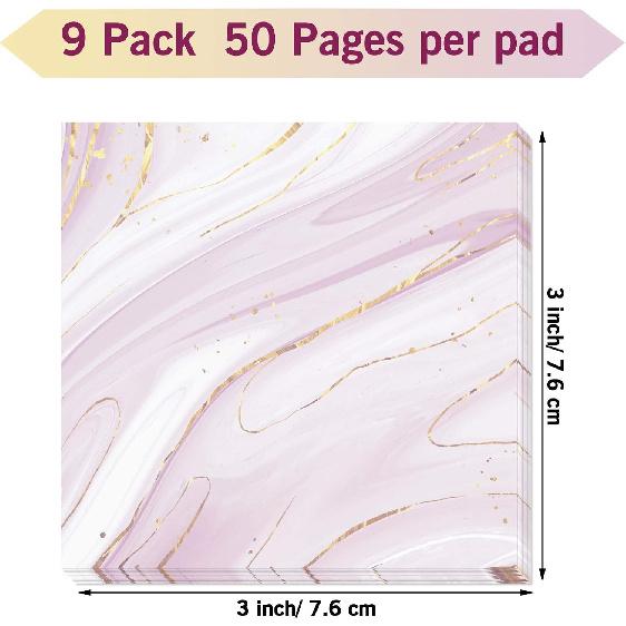 Zonon 9 Pcs Marble Sticky Note Pads 3 x 3 Inch Colorful Self-Stick Note Pads Adhesive Memo Notepad Office Supplies for Teacher Nurse Coworkers