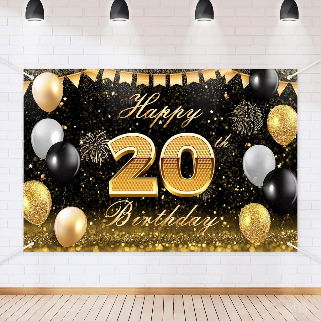 Black Gold Happy Birthday Backdrop Banner Glitter Black Gold Theme Photography Photo Prop Background Decor for Men Women Boys Girls Celebration
