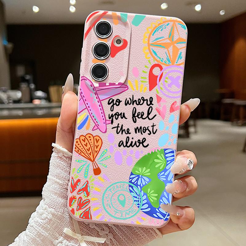 Cartoon Fire Balloon Pattern Case For Samsung Galaxy A57 A56 A55 A54 5G A37 A36 A35 A34 A17 A16 A15 A14 Leather Texture Silicone Cover