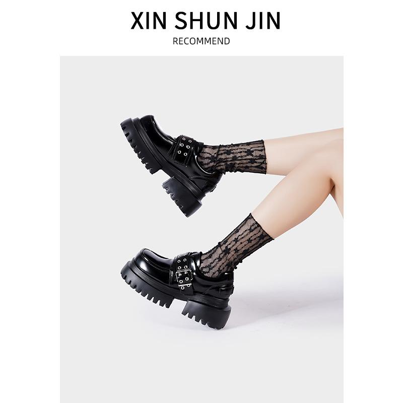 Loafers women's 2025 new sweet and cool Brock style thick-soled heightening single shoes retro black non-slip small leather shoes