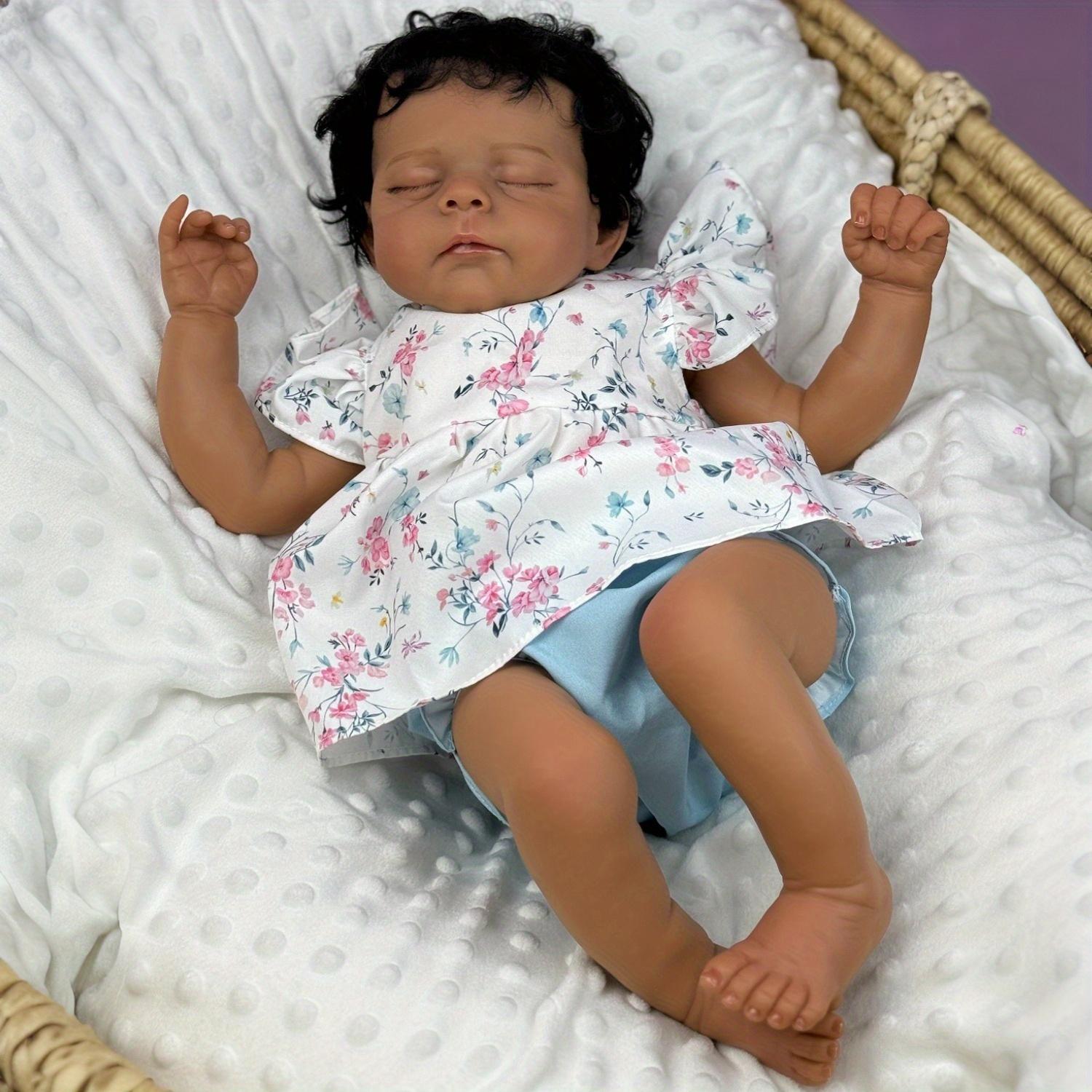 

BZDOLL 50 CM Asleep Reborn Black Brown Skin Baby Art Toy For Girl Lifelike Vinyl Limbs Cloth Body Doll Lovely Birthday Gift Handmade Collectable Dolls cloth body doll