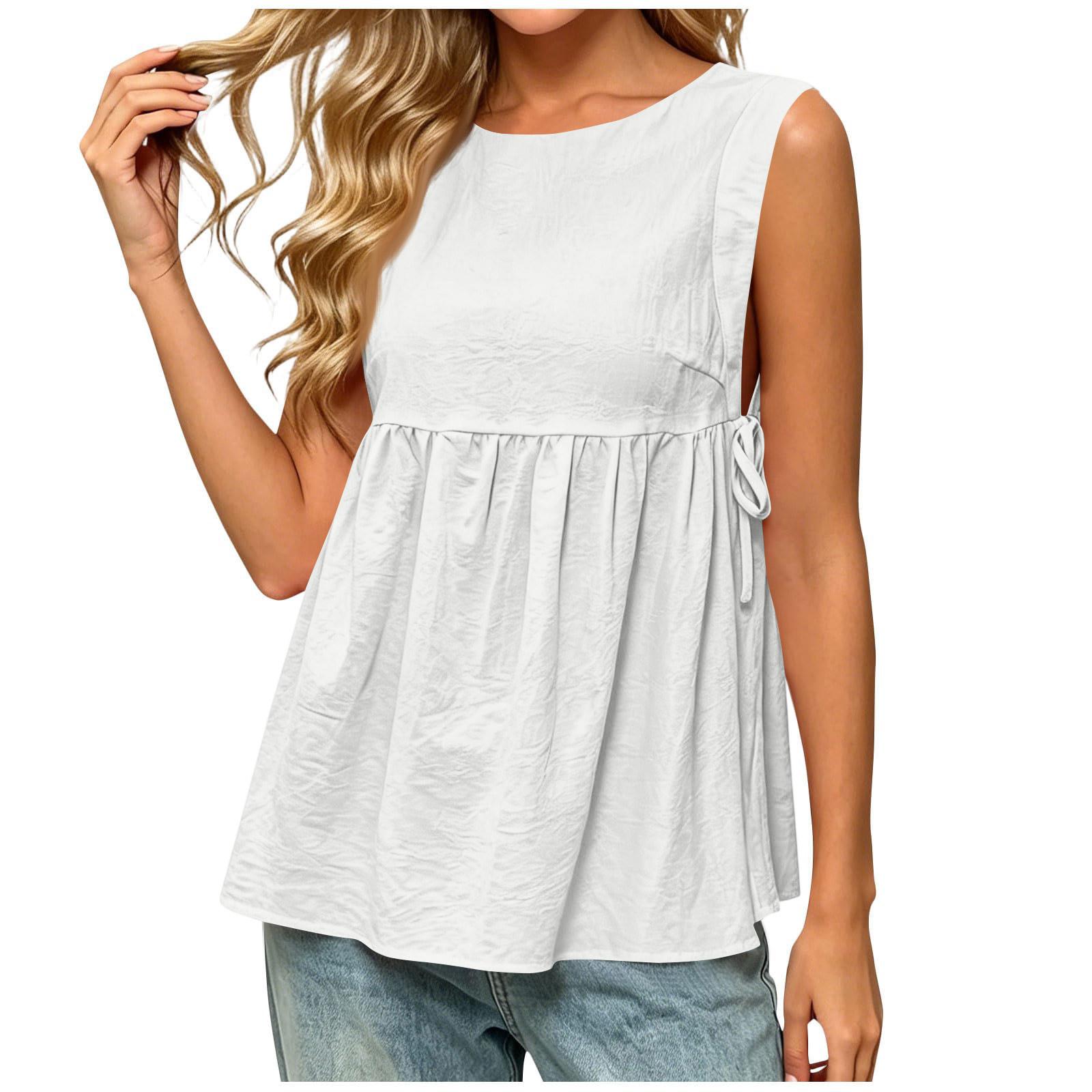 Women Sleeveless Button Front Linen Blend Casual Vest Top Loose Fit Summer Blouse Lightweight Breathable Fabric XL белый