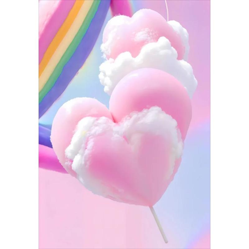 Colored Cotton Candy Rainbow Love Heart Posters Prints Canvas Printing Wall Art Picture for Girl Room Dessert Shop Decor Gifts