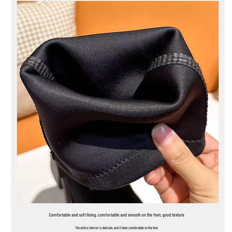 Wide Fit Over-the-Knee Elastic Sheepskin Velvet Boots, Plus Size for Autumn/Winter with Thick Sole.