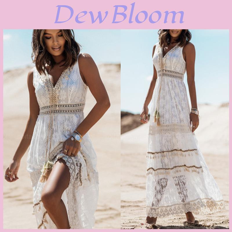 Abito estivo bohémien con inserti in pizzo per abbigliamento casual da donna