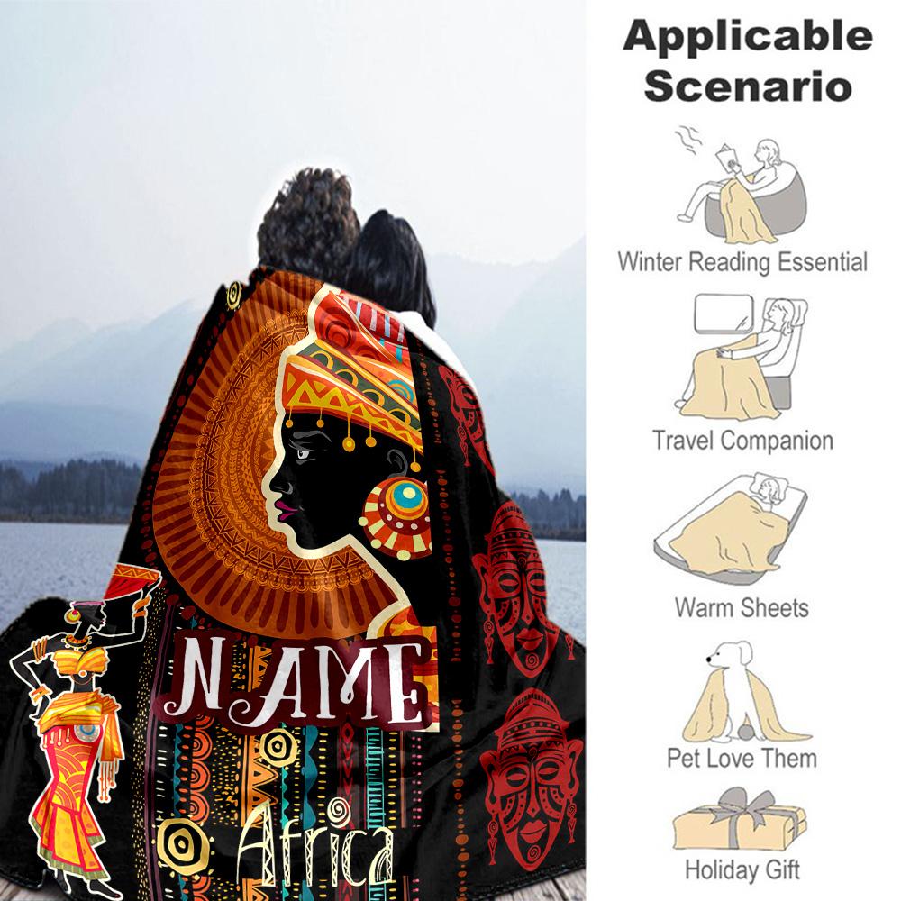 African Personalized Name Blanket Gift Customizable Blanket Soft Warm Cozy Throw For Picnics Couch Seaside Office Chair Four Seasons Universal