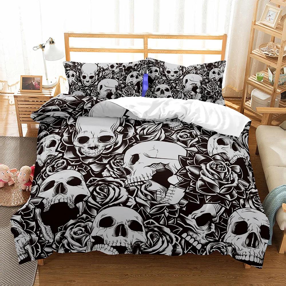 Printed Skull Cartoon Duvet Cover Set With Pillowcases Color Butterfly Queen White Double Beddding Home Textile Modern Style