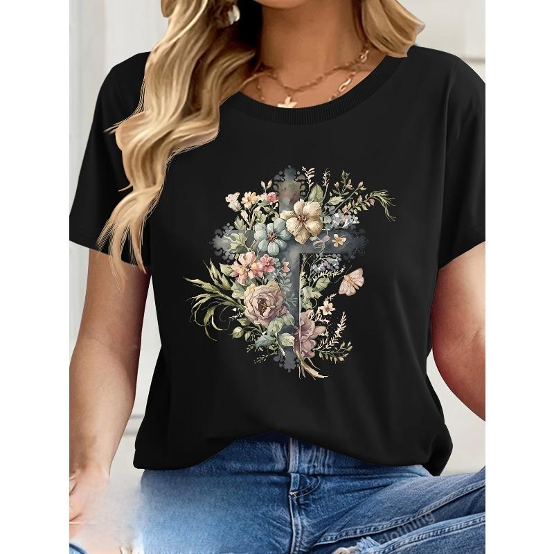 European Size European Size  Pattern Printed Casual Round Neck Short Sleeve T-shirt Summer New Women's Wear