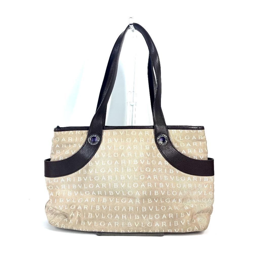 BVLGARI Logo mania Bag Shoulder Bag Tote Bag Canvas/Leather Beige