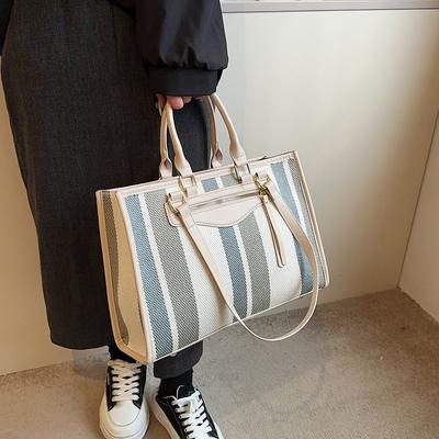 Fashion Stripes Tote Bags For Women  Latest Canvas Shoulder Bag Large Capacity Shopper Totes Two Sizes Casual Handbags