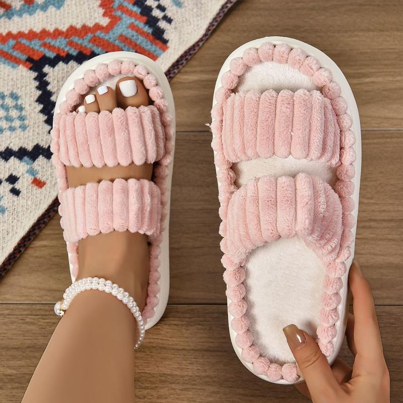 Fashion Litfun Corduroy Plush Women's Slippers Thick Bottom Home Slides EVA Foam Light Indoor Slides Fluffy Warm Cozy Women's Slippers
