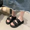 Mori retro double-buckle one-word with thick-soled slippers for women's outer wear New Year's new one-pedal Boken cool slippers