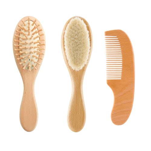 

mitas Baby Hair Brush, 3-Piece Hair Care Set, Includes Baby Brush, Comb, and Brush Set, Natural Wood, for Babies and Toddlers, Baby Brush and Comb, Gr