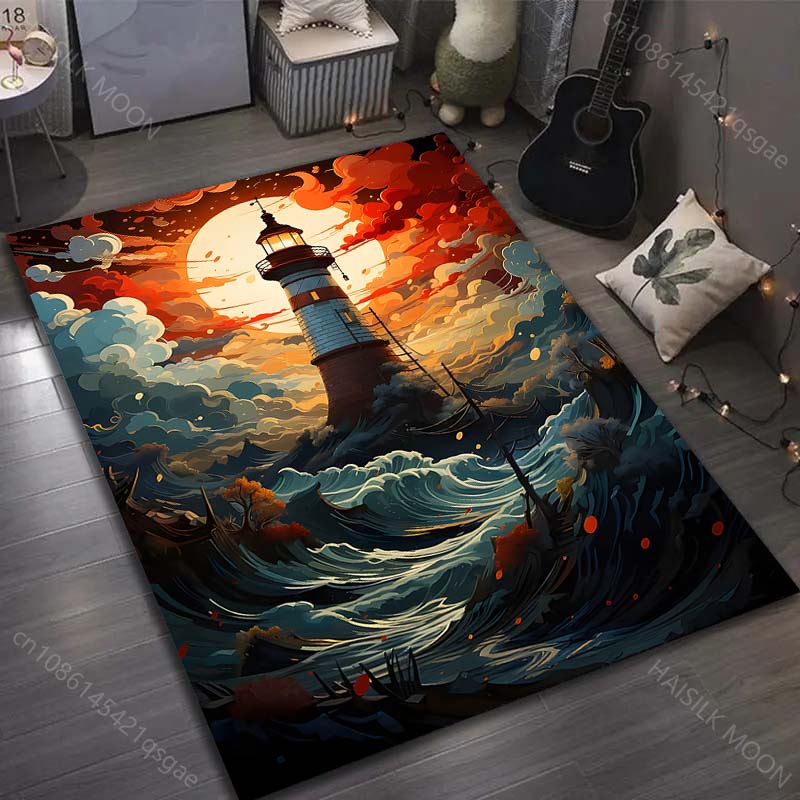 

1PC Lighthouse and stormy sea Pattern Rug Carpets for Bedroom Living Room Sofa Mat Creative Door Mat Cloakroom Home Decor 40x60cm