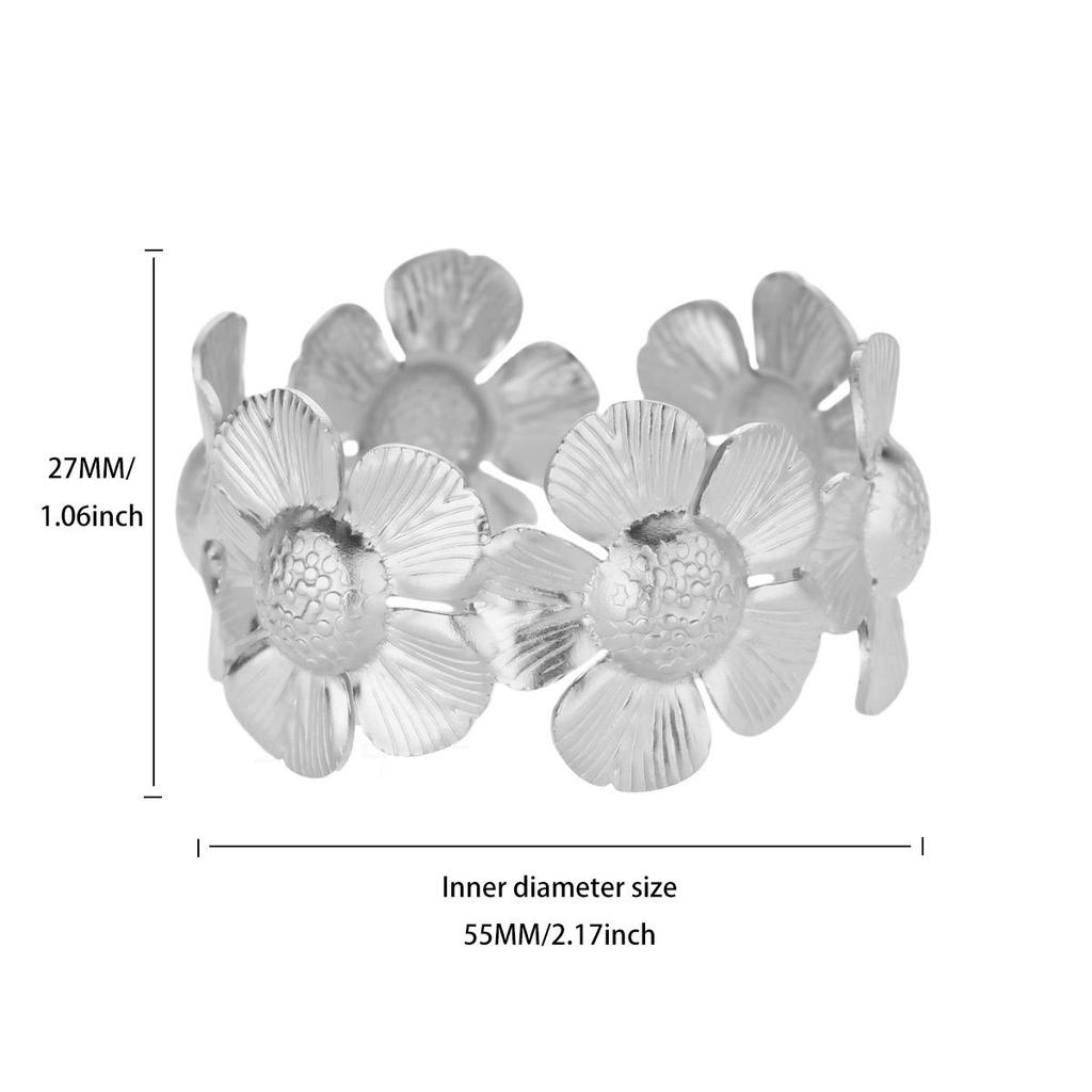 Stainless steel open bracelet female geometric flower hollow wide version light luxury high-end design bracelet jewelry new