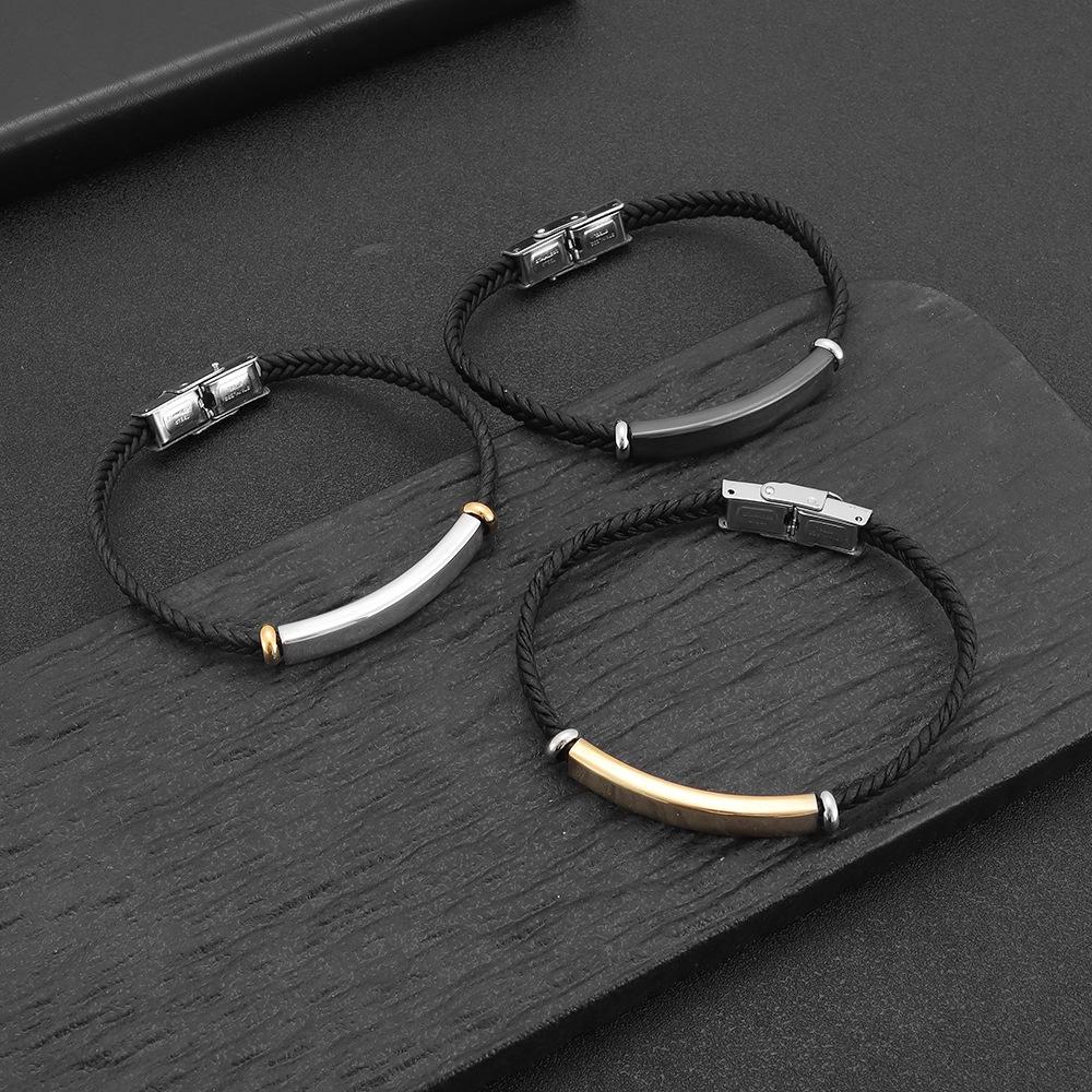 Customized Engraved Name Text Braided Rope Chain Bracelet Stainless Steel Carve Anniversary Date  for Women Men