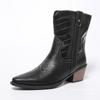 European and American  Embroidered Pointed Thick Heel Western Short Boots Women's Large Size Foot Set Thick Heel Fringed Short Fashion Leather Boots