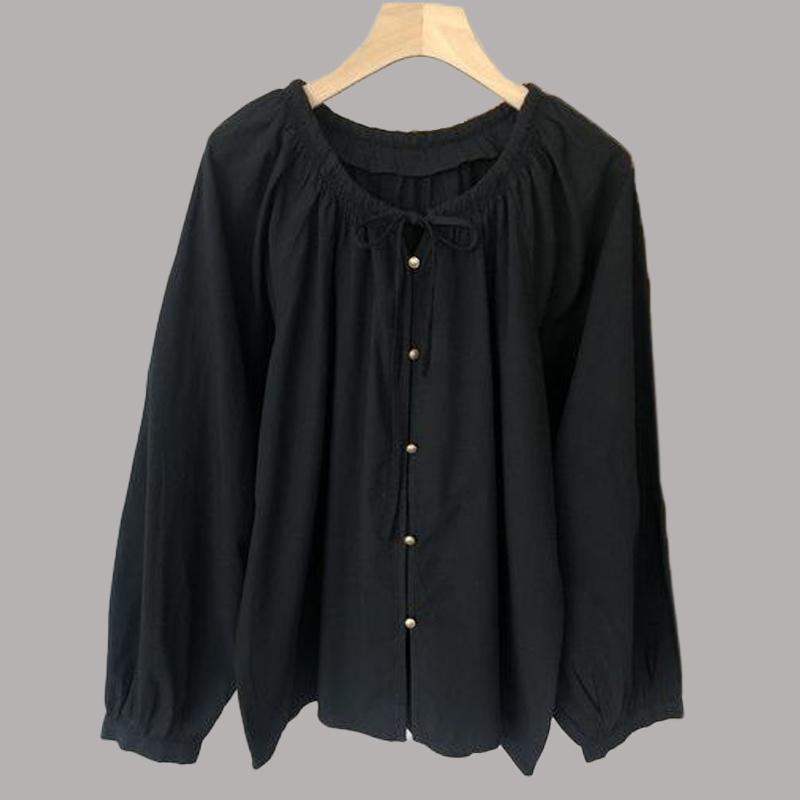 

Рубашка 2024 года с французским галстуком, осенняя, с круглым вырезом, с фонариком, новая свободная рубашка с длинным рукавом XL