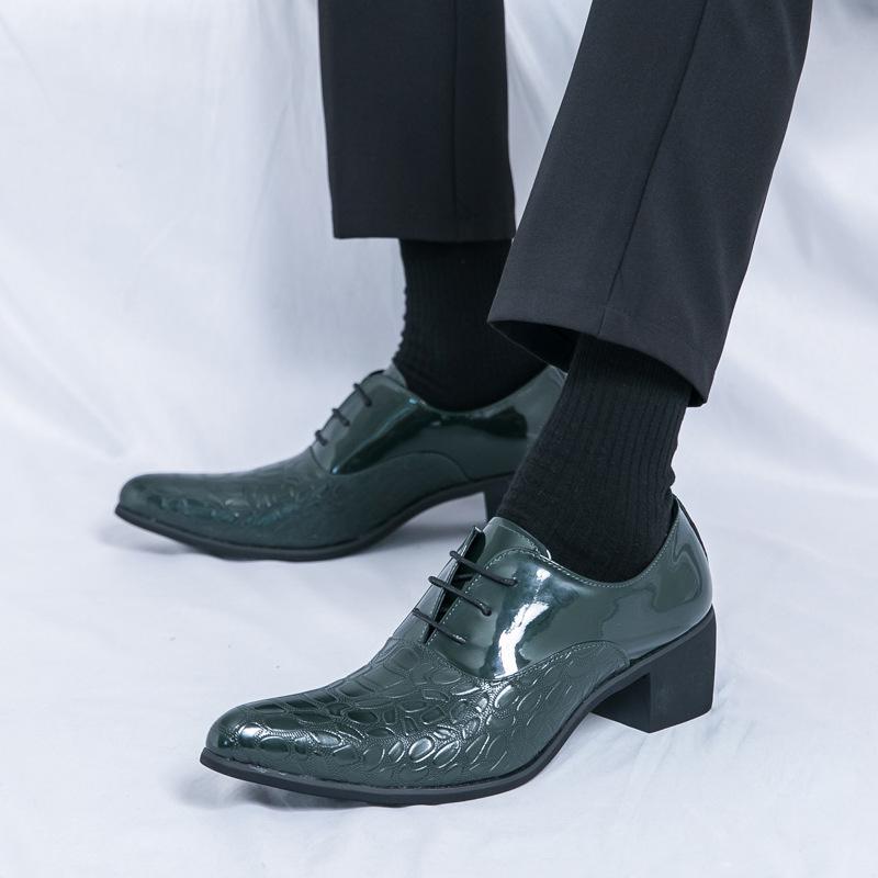 Men's Plus Size Patent Leather High Heels: Multi-Color, Height-Increasing, Pointed Toe, Lace-Up Casual Business Shoes