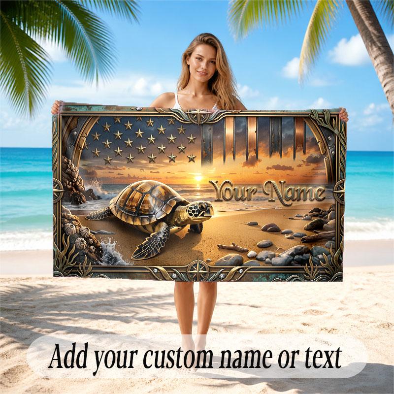American Patriotic Theme Soft Beach Towel Personalized Custom Name Text Towel Portable for Beach Pool Travel