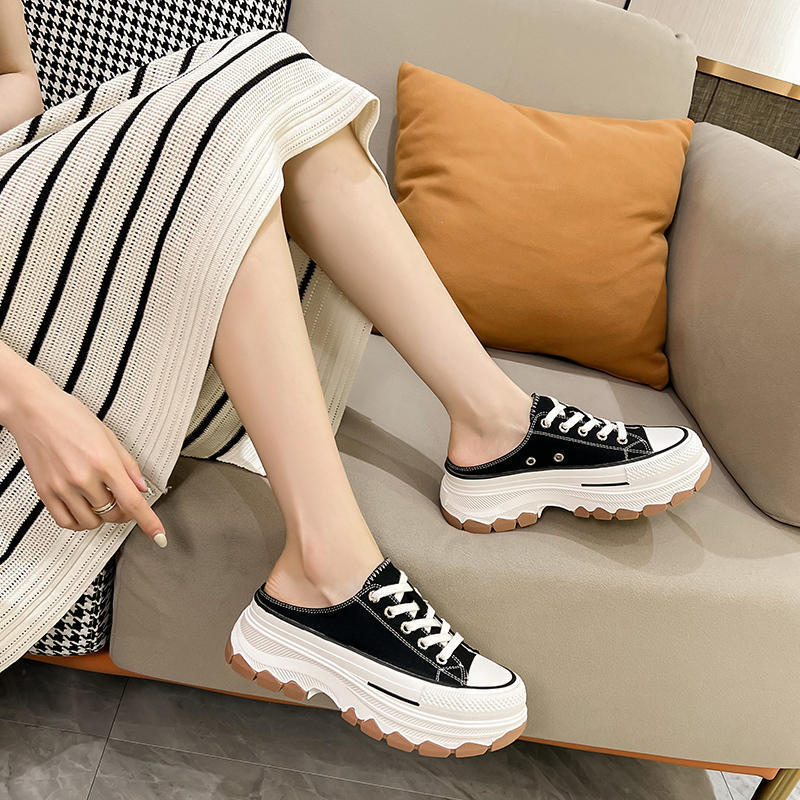 Platform canvas shoes spring new heightening big head versatile casual muffin sports little white shoes delicate board shoes