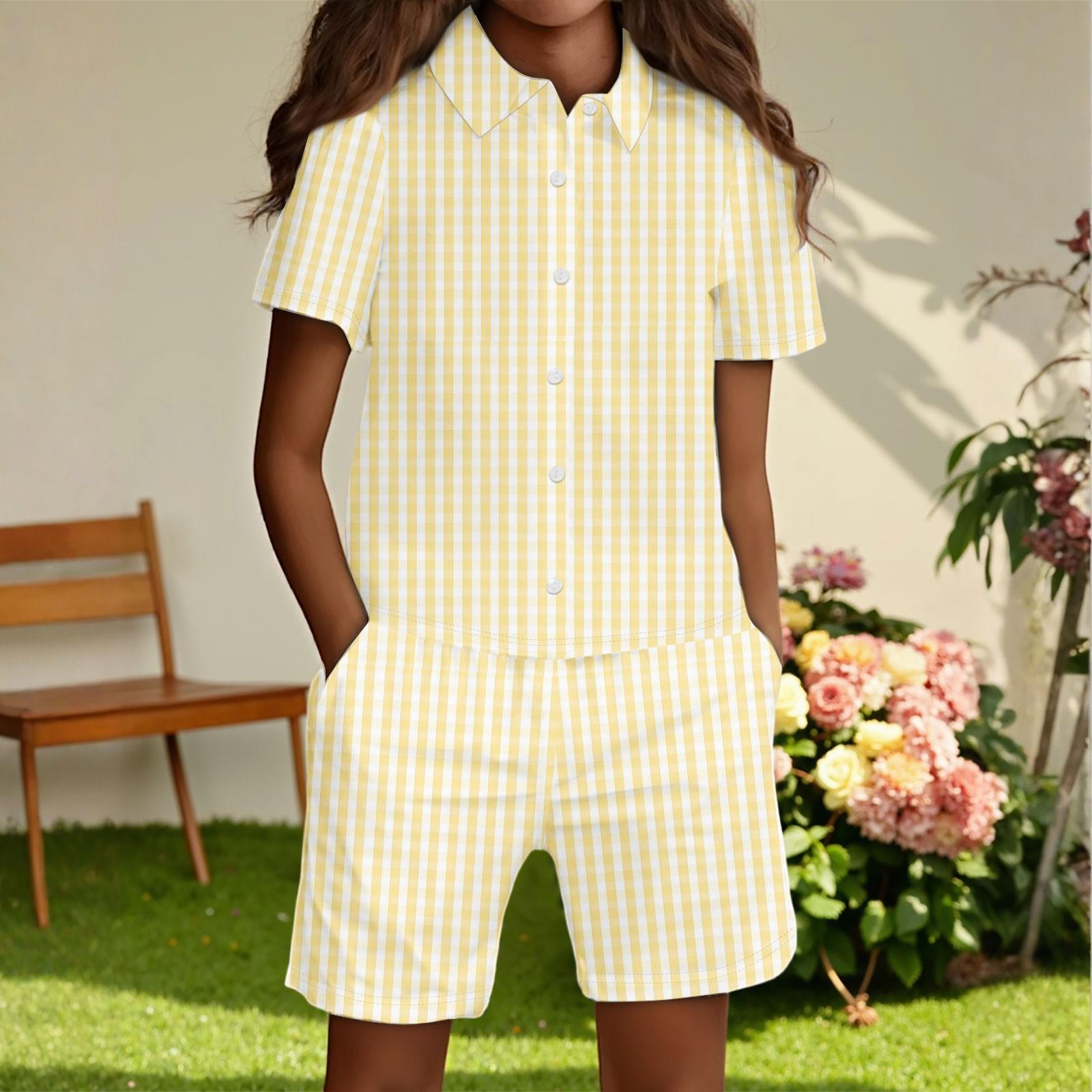 

Детская повседневная модная рубашка на пуговицах и шорты 130 жёлтый