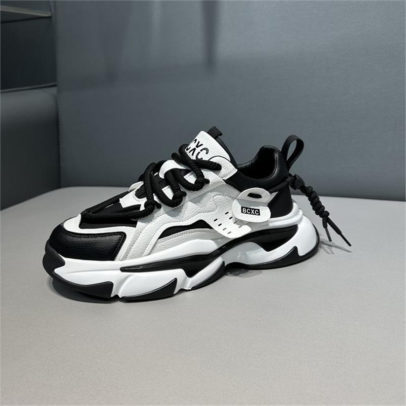 Осенние новые низкие кожаные удобные повседневные дышащие папины кроссовки на толстой подошве 38