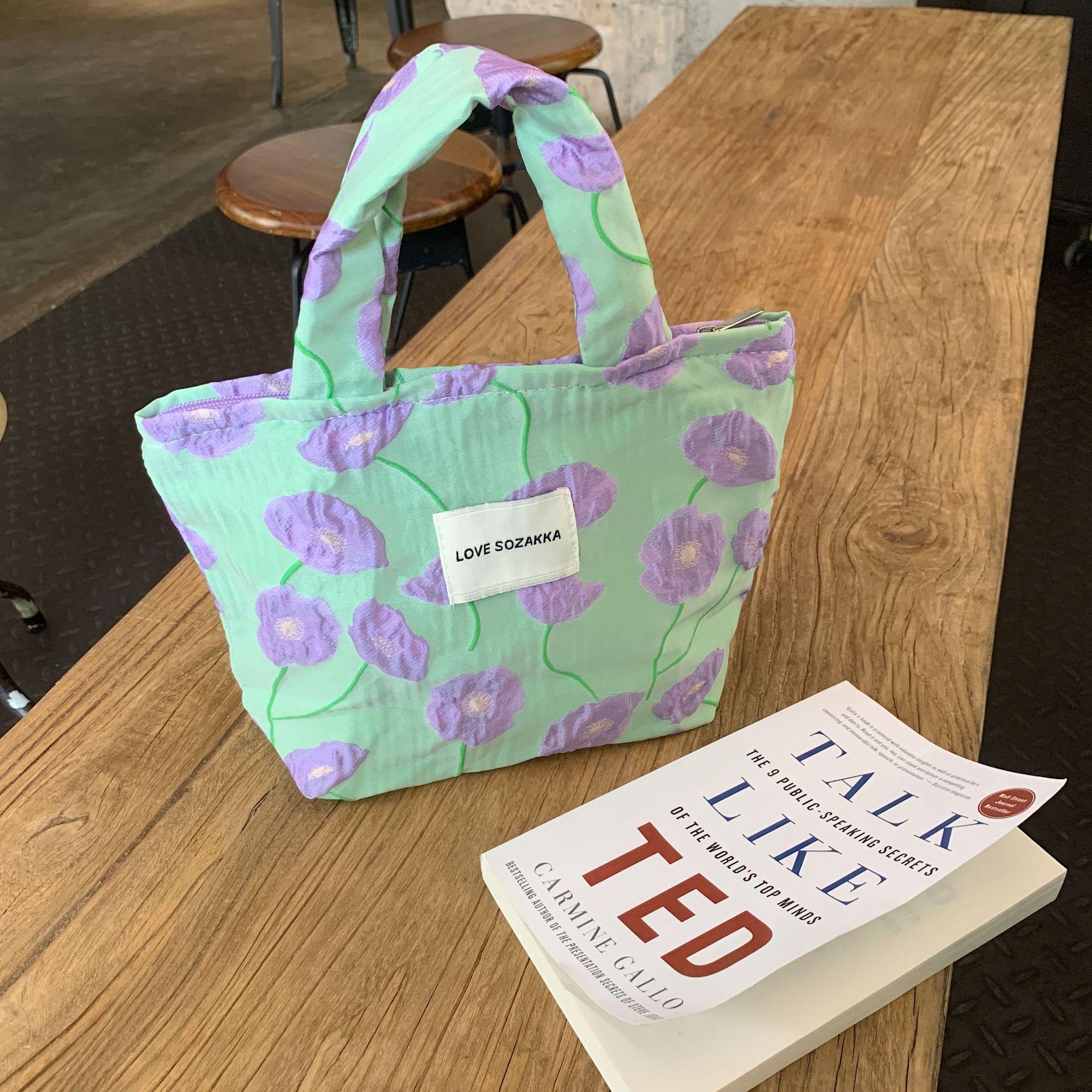 

French Embossed Flower Tote: Women s Portable Handbag & Lunch Bag for Casual Strolls