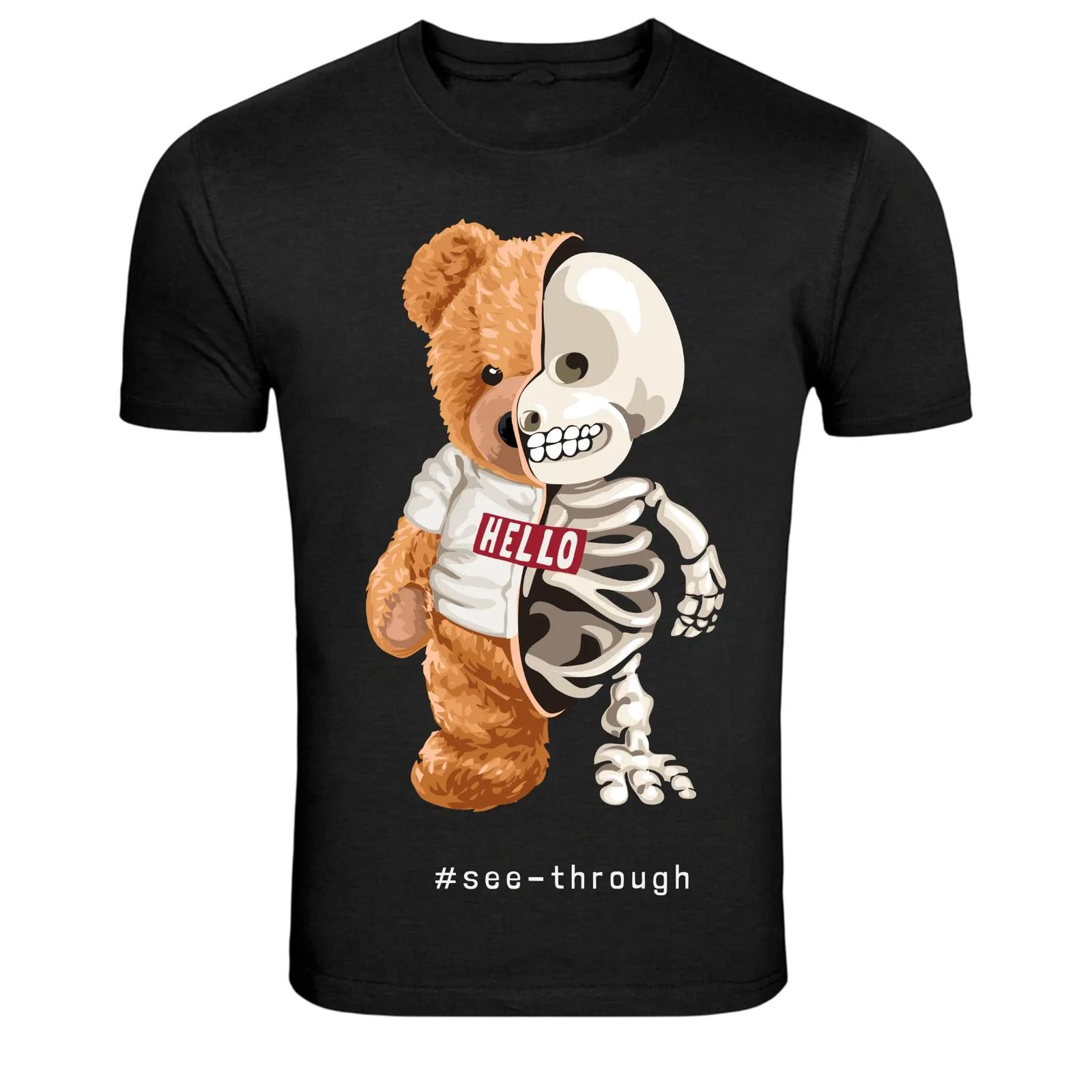 Half Skeleton Teddy Bear See Through Graphic T Shirt XS