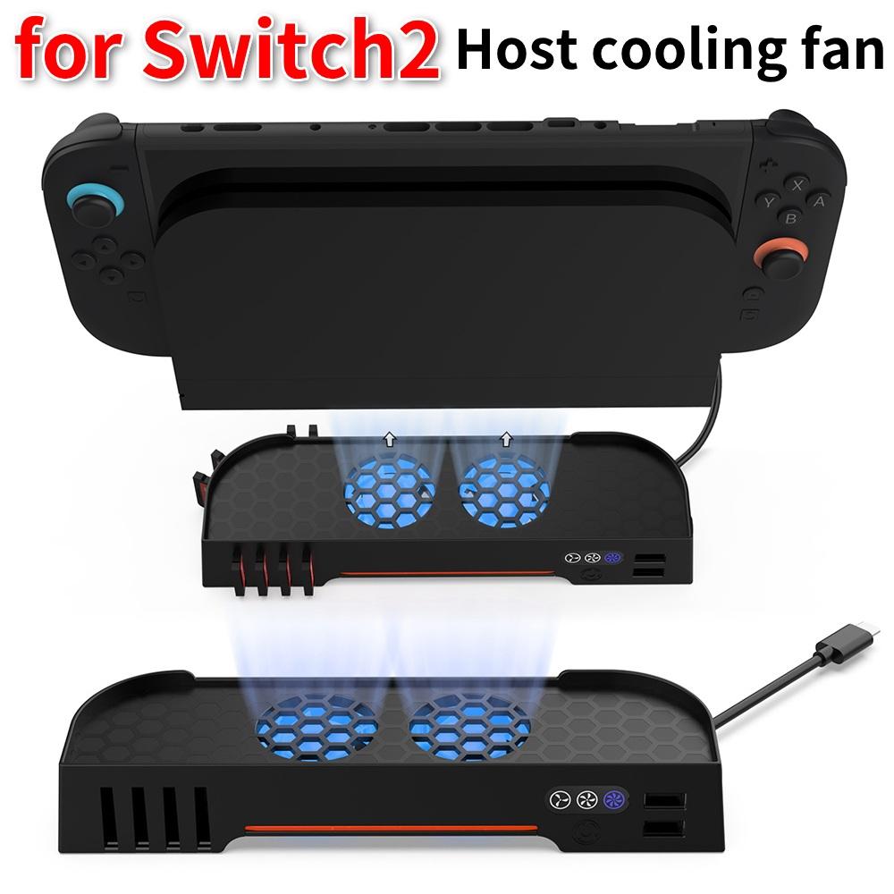 Cooling Fan with RGB Light Dual-Fan Cooling Base 3 Speed Portable Cooling Fan with 8 Game Card Slots for Switch 2 Accessories