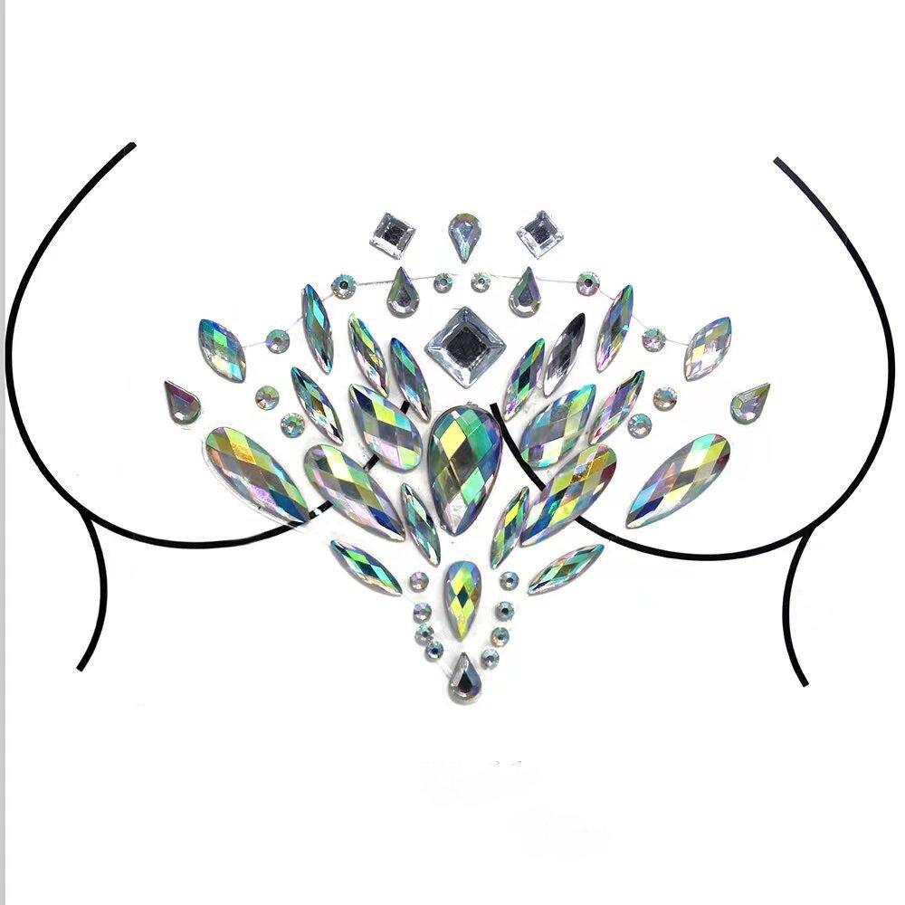 

3D хрустальные драгоценности на груди, временная татуировка, наклейка со стразами, флэш-тату, клей для лица, драгоценный камень, краска для тела, наклейка для вечеринки