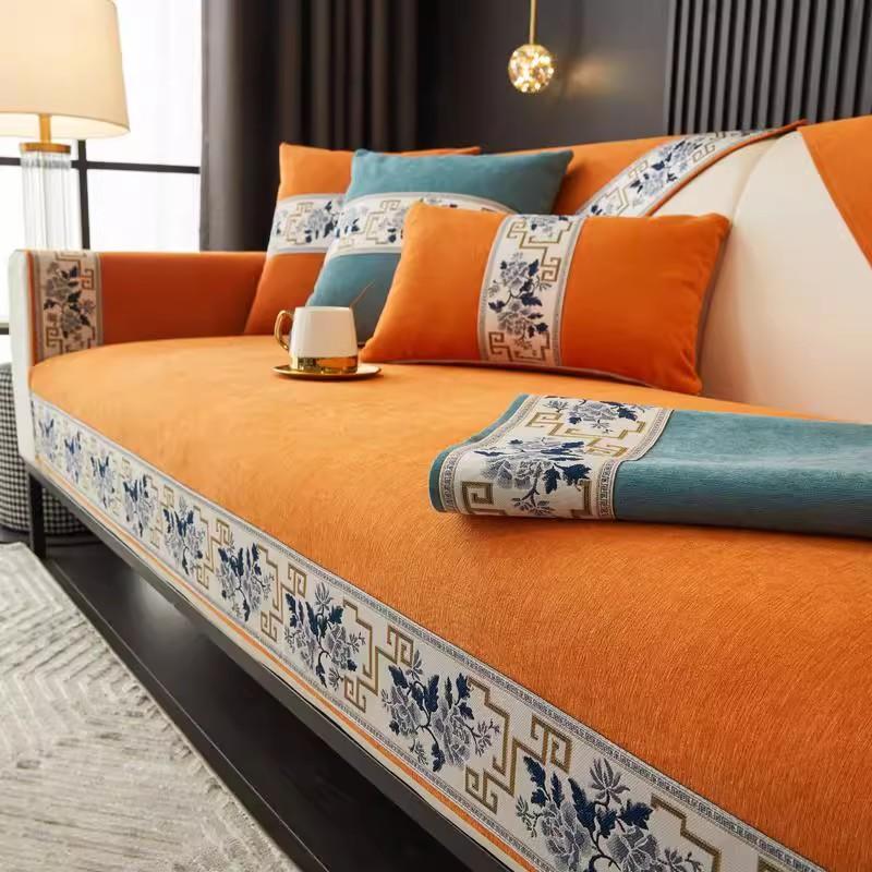 Chinese Style Anti Slip Sofa Cushion Chenier Solid Wood Sofa Mat Four Season Universal 1/2/3 Seat Combination Sofa Cover Towel