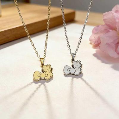 Sanrio Hello Kitty Stainless Steel Necklace - Cute Childlike KT Cat Chain for Girls, Students, and Best Friends