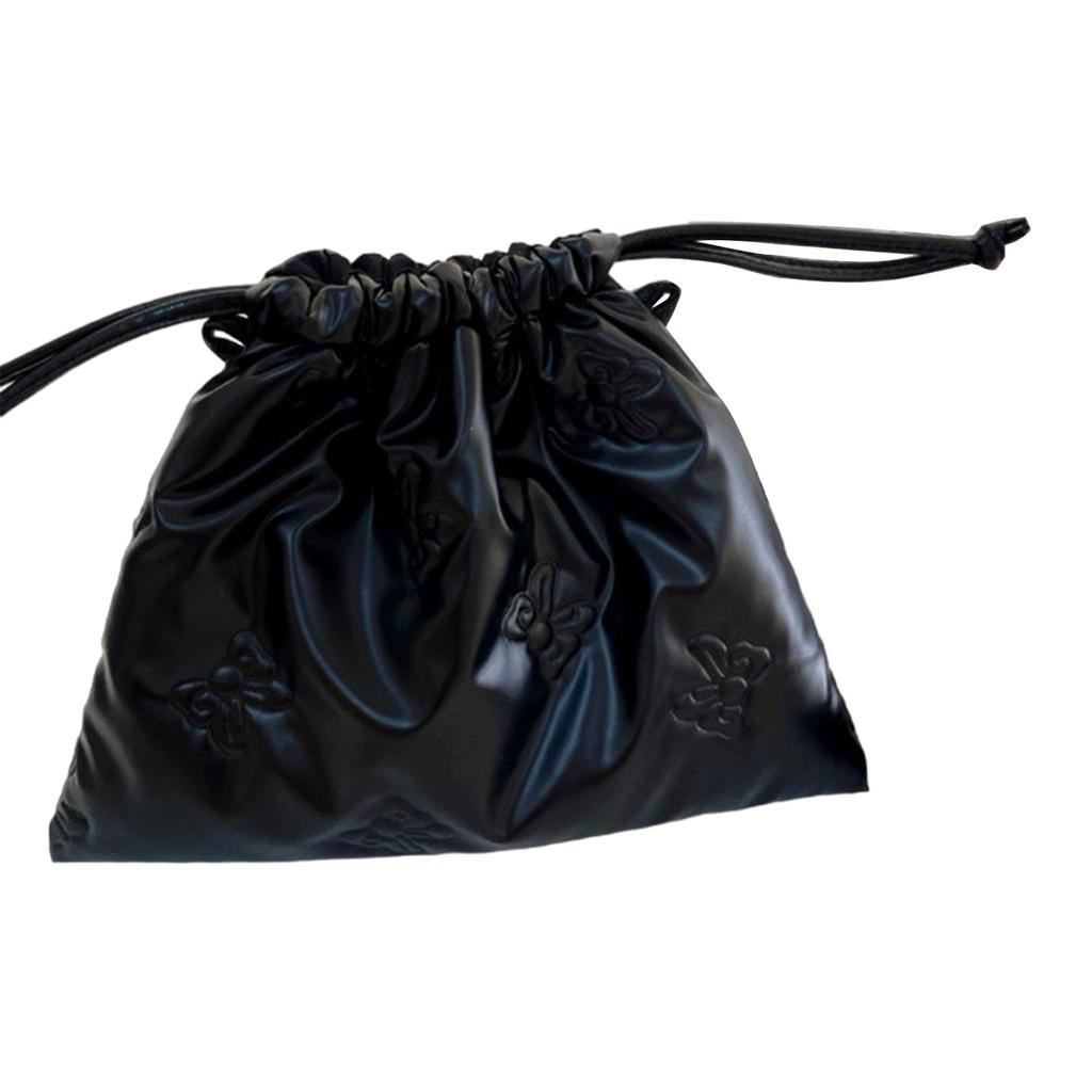 Chic Bowknot PU Leather Pouch Bag Practical Drawstring Closure PU Bag Convenient Makeup Jewelry Storage Pouches