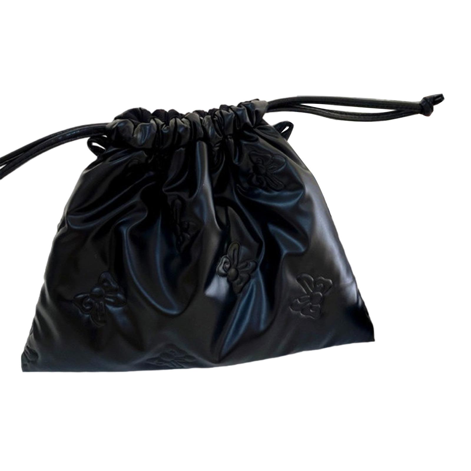 

Шикарный мешочек из ПУ кожи с бантом, практичный мешочек на кулиске из ПУ, удобные мешочки для хранения макияжа и ювелирных изделий чёрный