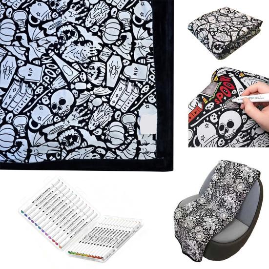 DIY Fargeleggingspledd 50" x 60" Sofapledd Vaskbart Fargelegg Ditt Eget Pledd Kunstprosjekt for Hjemmeinnredning Feriegaver Festaktivitet