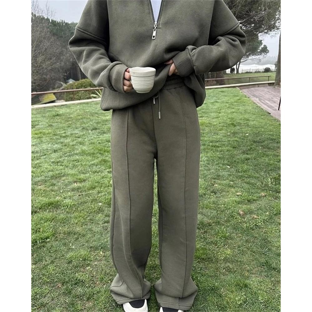 Casual Women's Fashion Half-cardigan Pullover Sweater Trousers Two-piece Loose Casual Autumn and Winter Suit