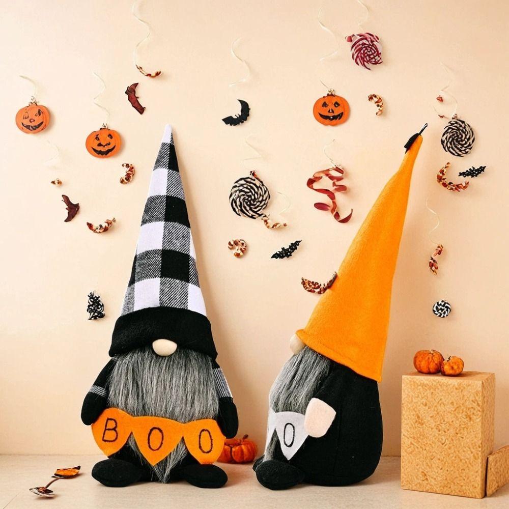 Bat Orange Hat Halloween Elf Dwarfs Dolls Long Beard Halloween Gnomes Decorations  Room Decor