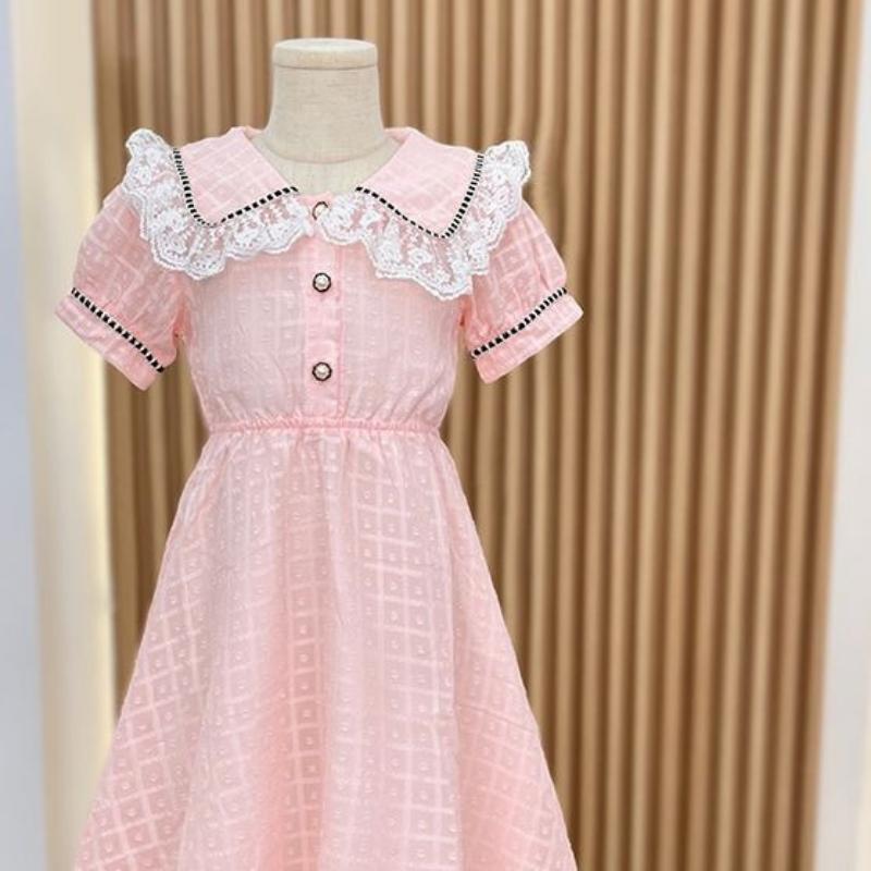 Girls' Fashionable Dress for Summer, Children's Short-sleeved Round-neck Sweet-colored Princess Dress