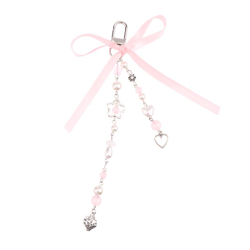 Lace Bowknot Keychain Star Love Bow Strawberry Charm Bag Pendant Keyring Jewelry Bag Decor